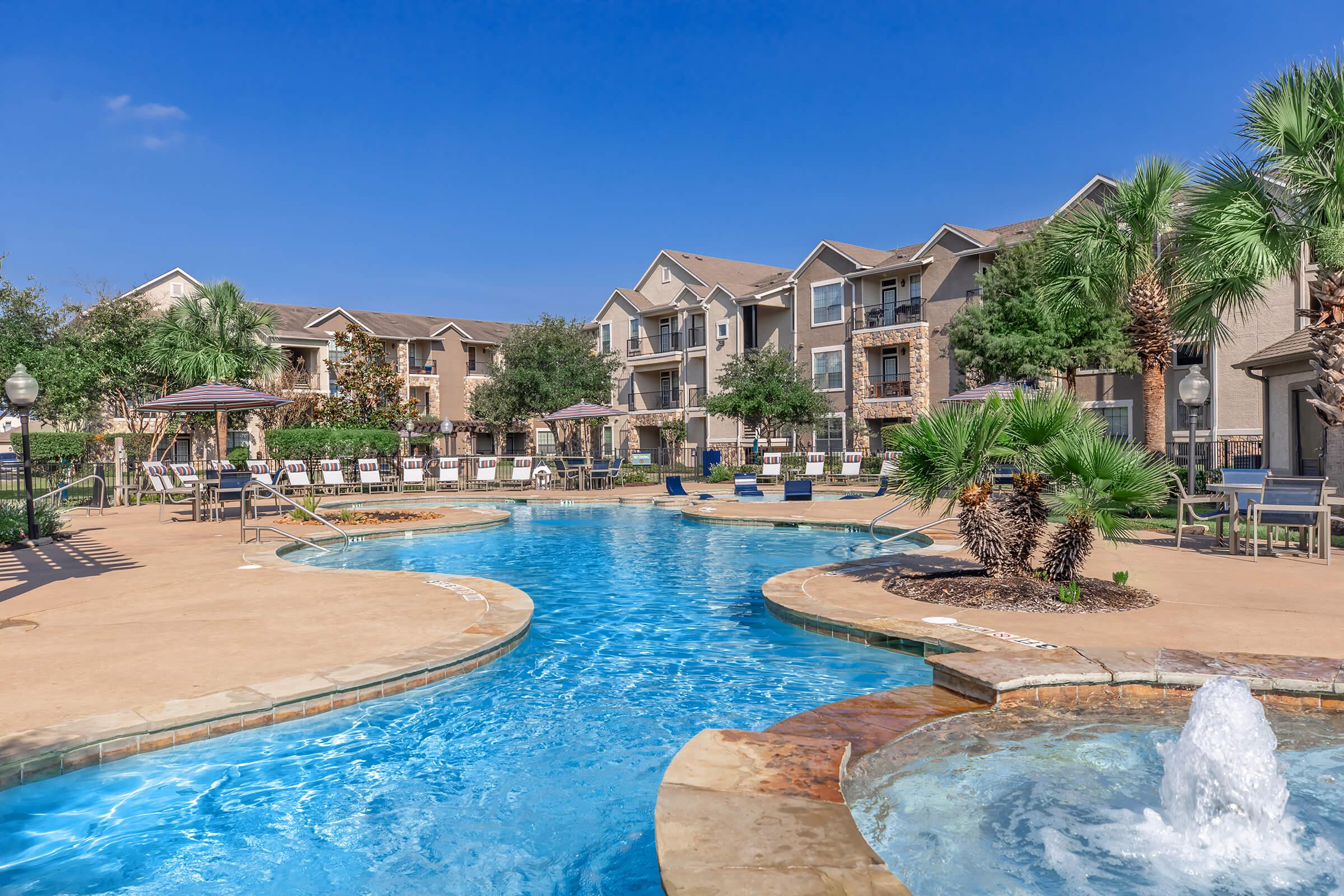 a pool with palm trees